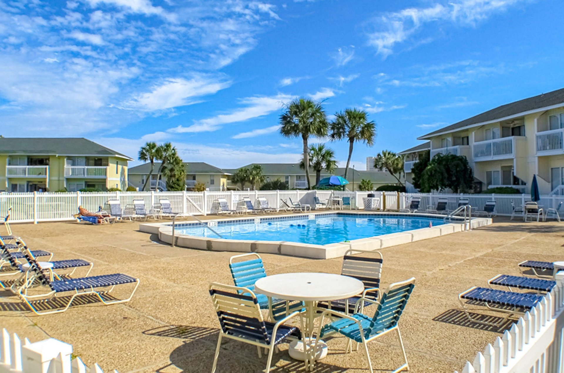 Loungers around the pool provide relaxing places to sunbathe