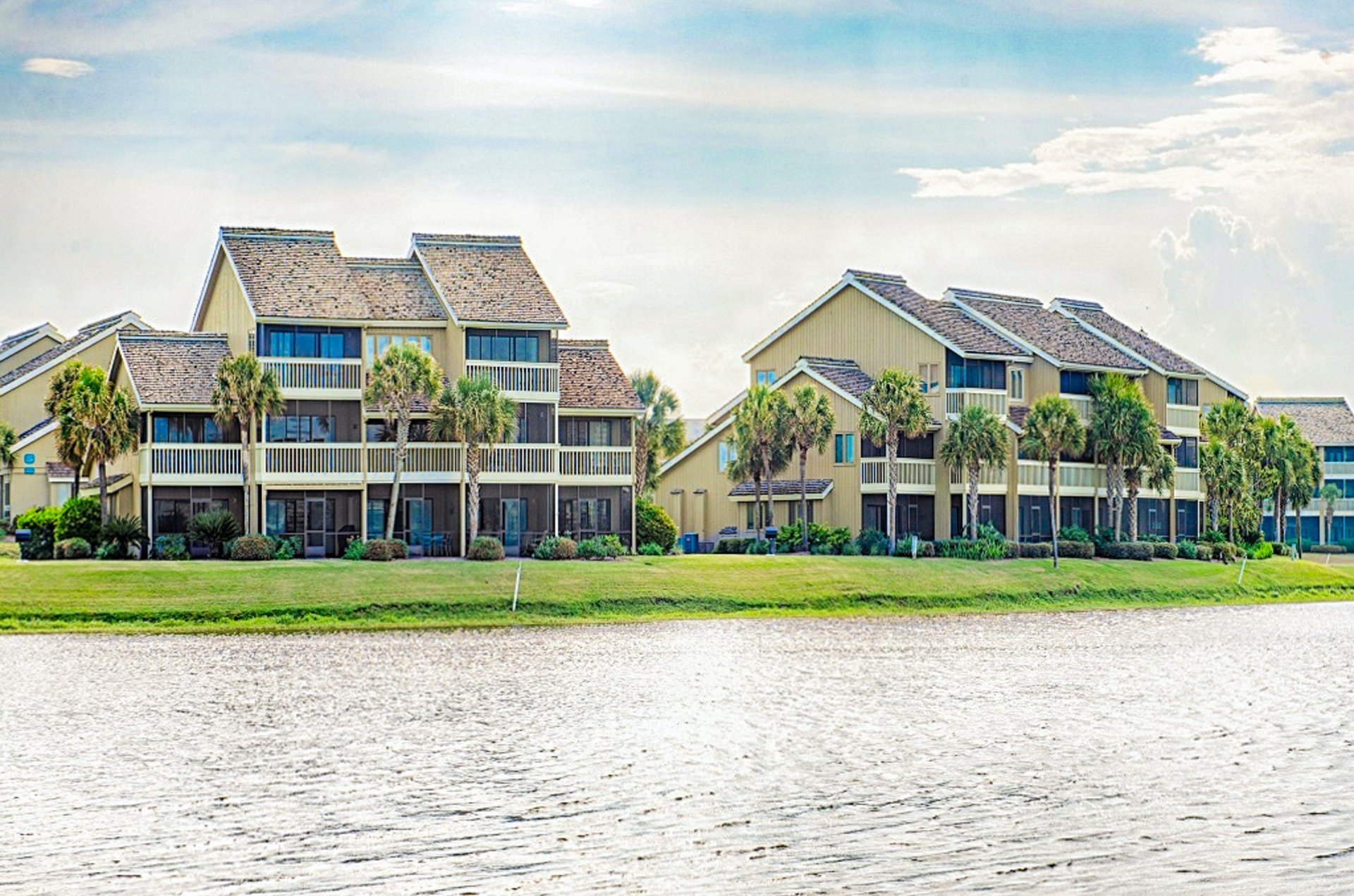 Villas beside a community lake