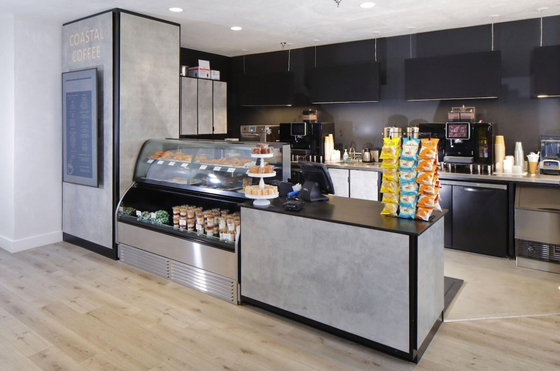 The counter and display case at the coffee shop at Perdido Beach Resort in Orange Beach Alabama