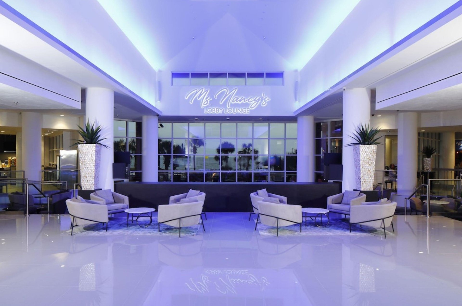 The modern lobby at Perdido Beach Resort in Orange Beach Alabama