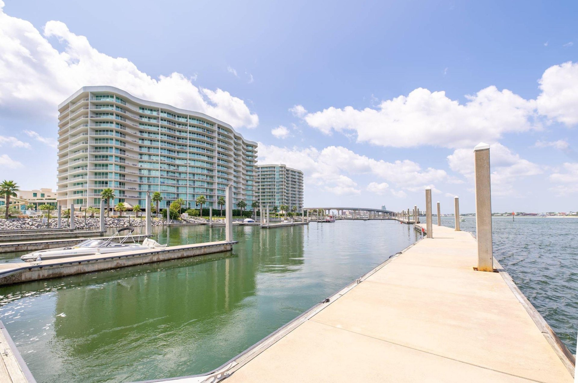 View from the Gulf of Caribe Resort and the marina in front of the property