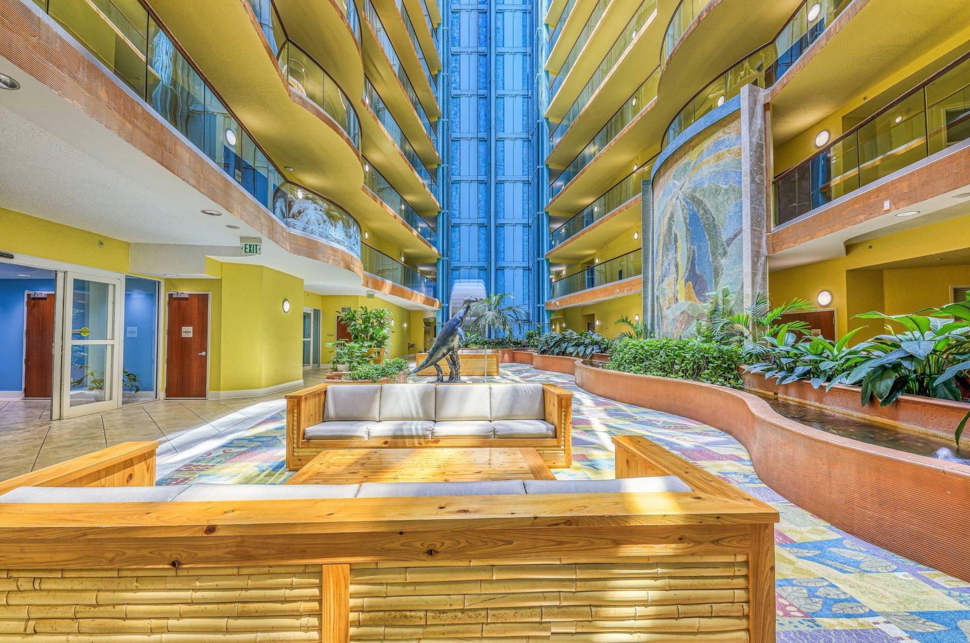 The luxurious lobby and elevator at Caribe Resort in Orange Beach Alabama