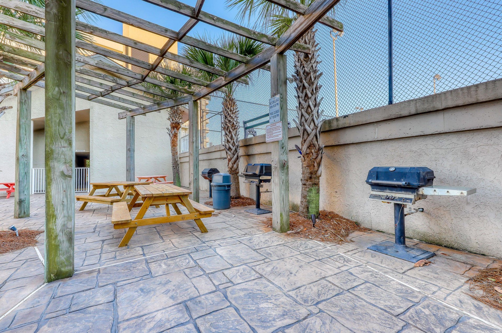 Grills and picnic tables