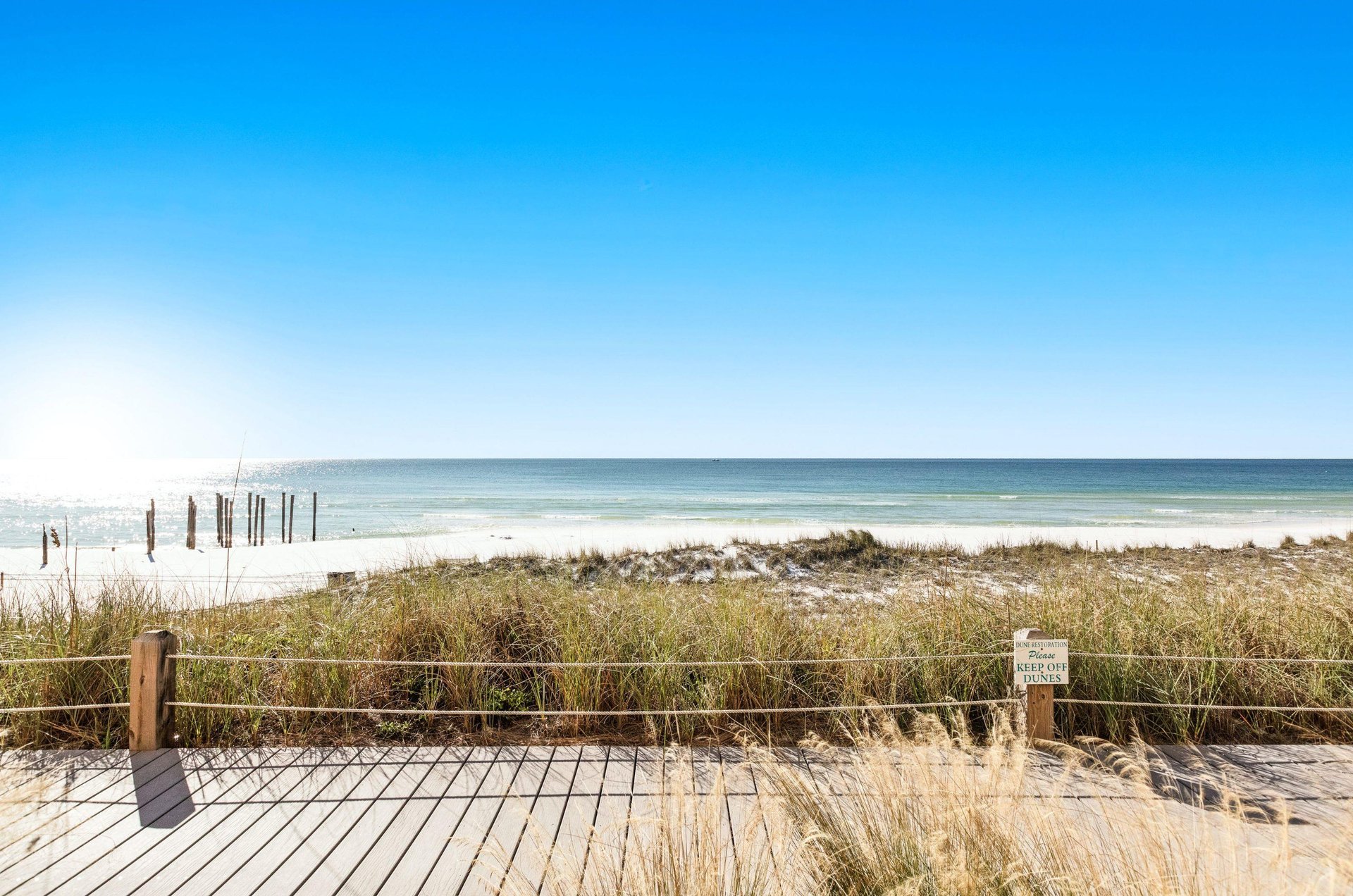 A boardwalk fromm Crystal Sands to the private beach.
