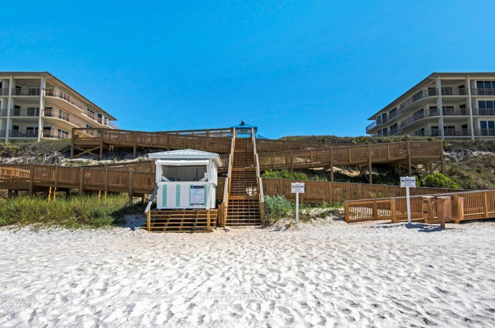 View from the beach of the boardwalk at High Pointe Resort