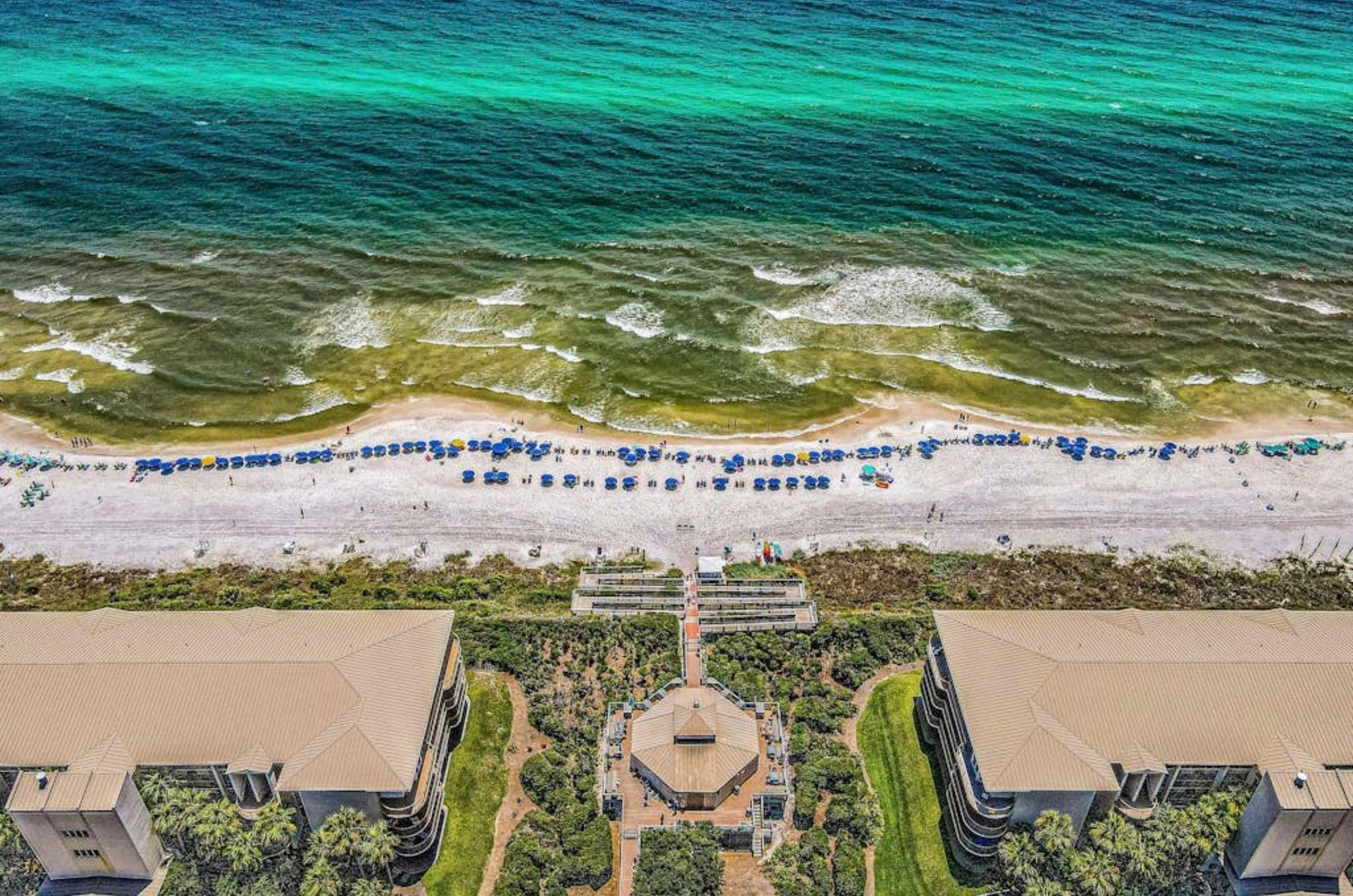 Aerial view of High Pointe Resort next to the beach
