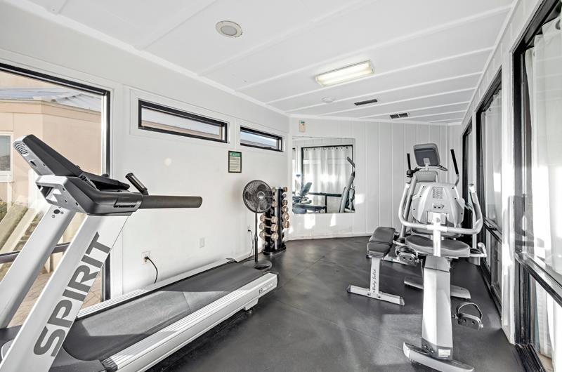 The fitness center provides a place to keep exercise goals on track.