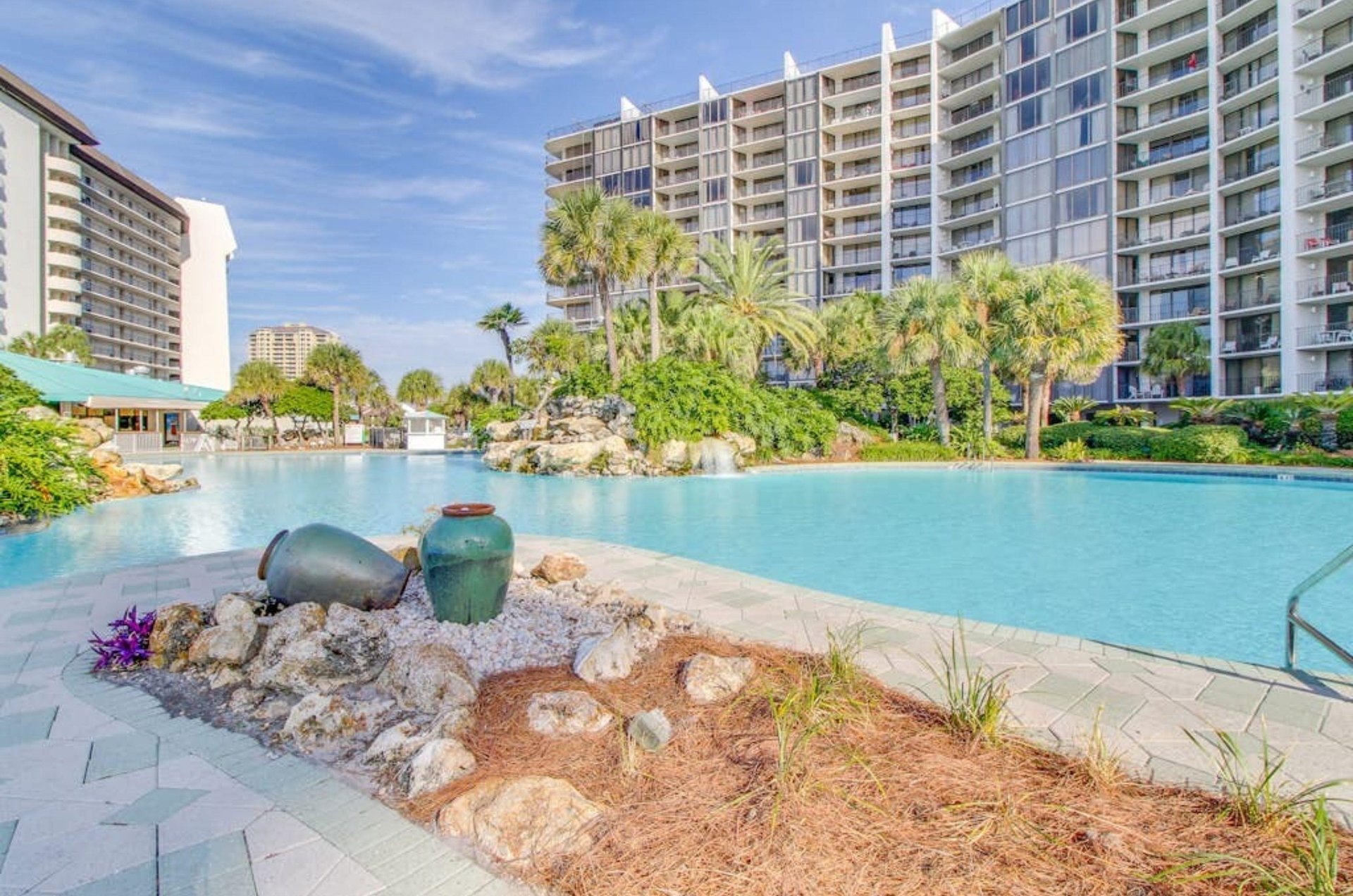 Lounge on the beachside pool deck at Edgewater Beach and Golf Resort