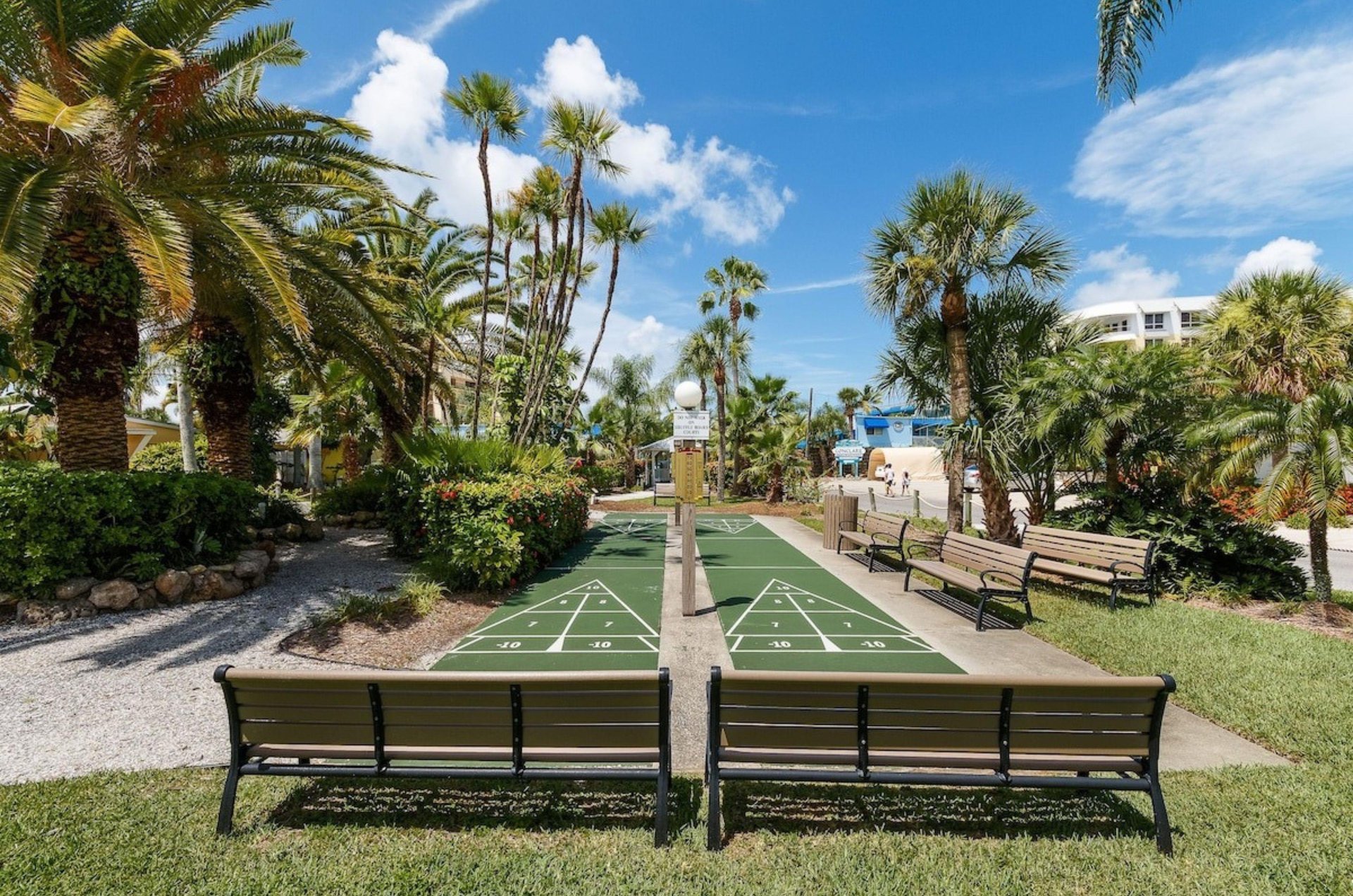 The outdoor shuffleboard court at Tropical Beach Resorts in Siesta Key Florida