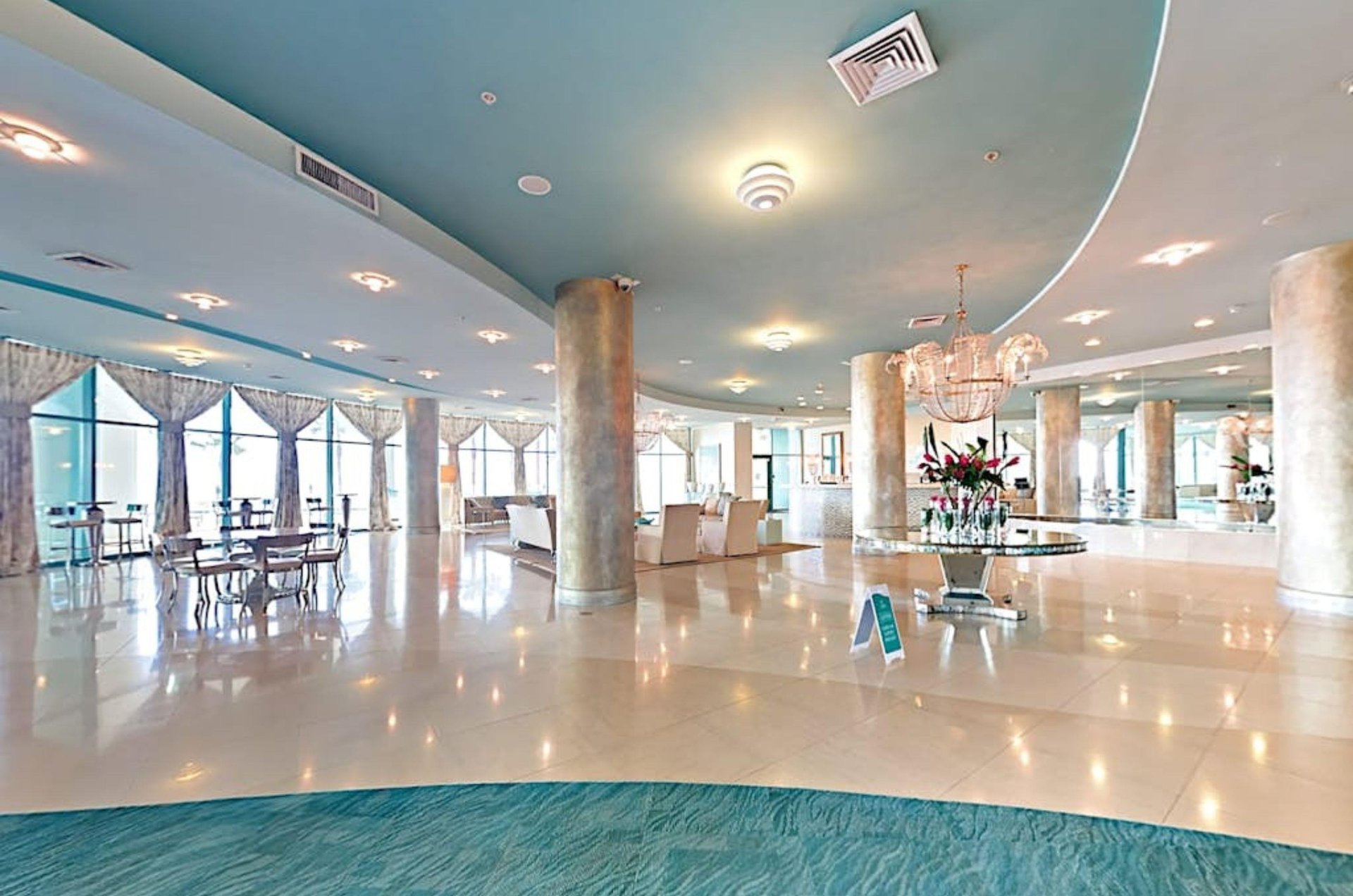 The opulent lobby at Turquoise Place in Orange Beach Alabma