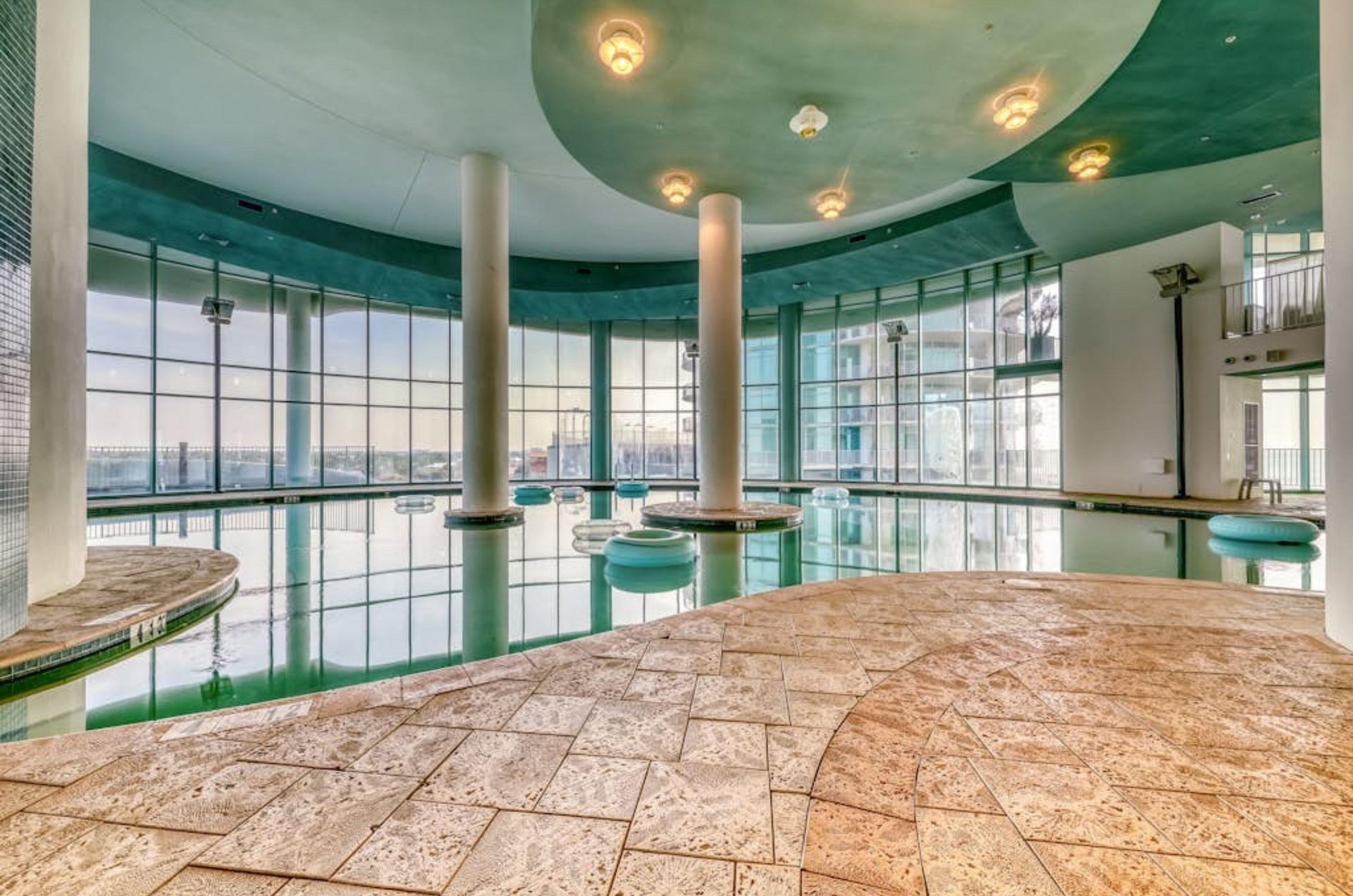 The stunning indoor swimming pool at Turquoise Place