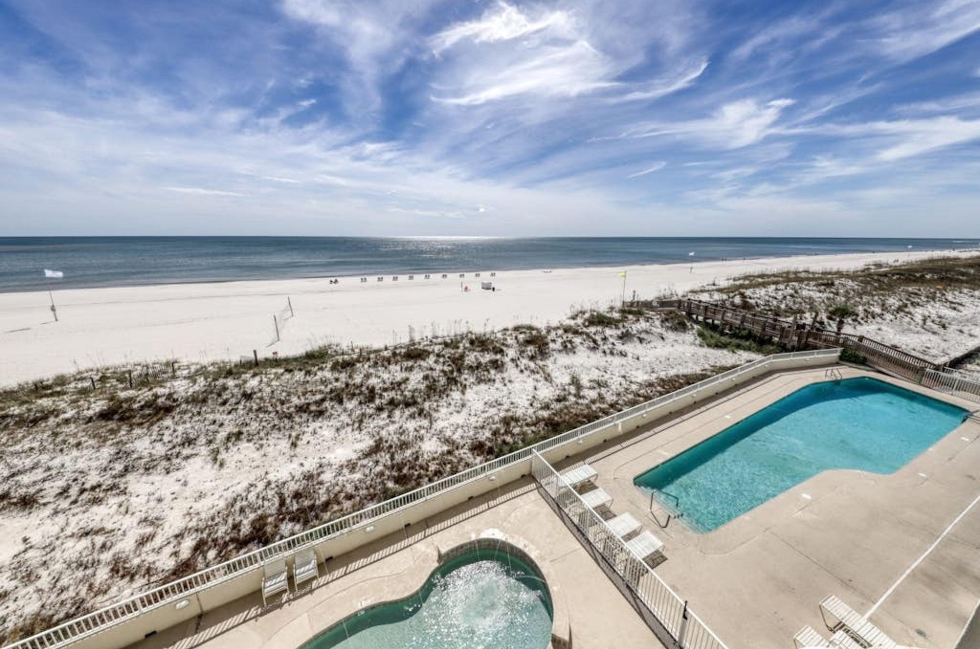 Overhead view of the childrens pool next to the outdoor swimming pool