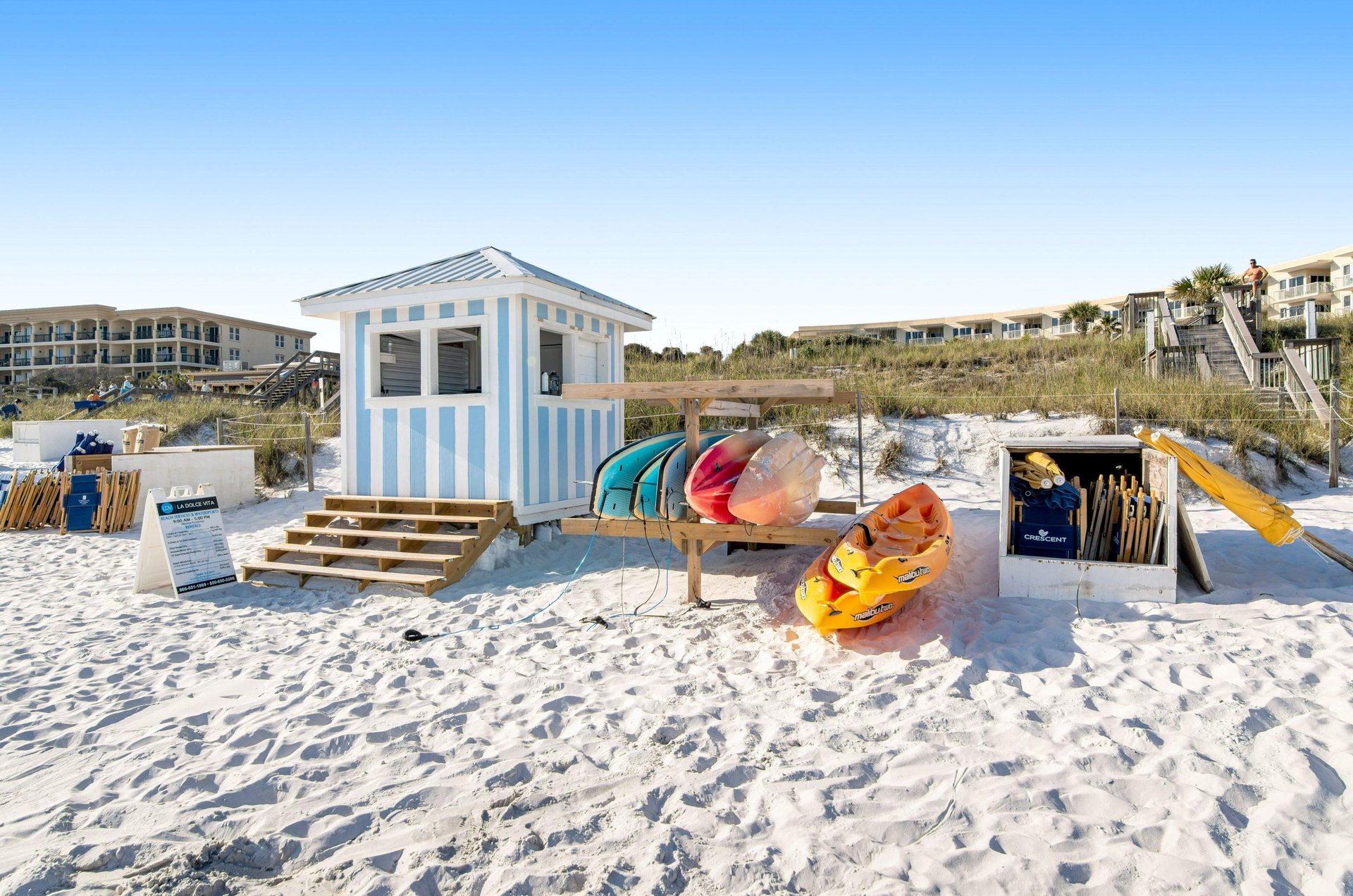 Crescent Condominiums guests may rent beach chairs, kayaks, and standup paddleboards