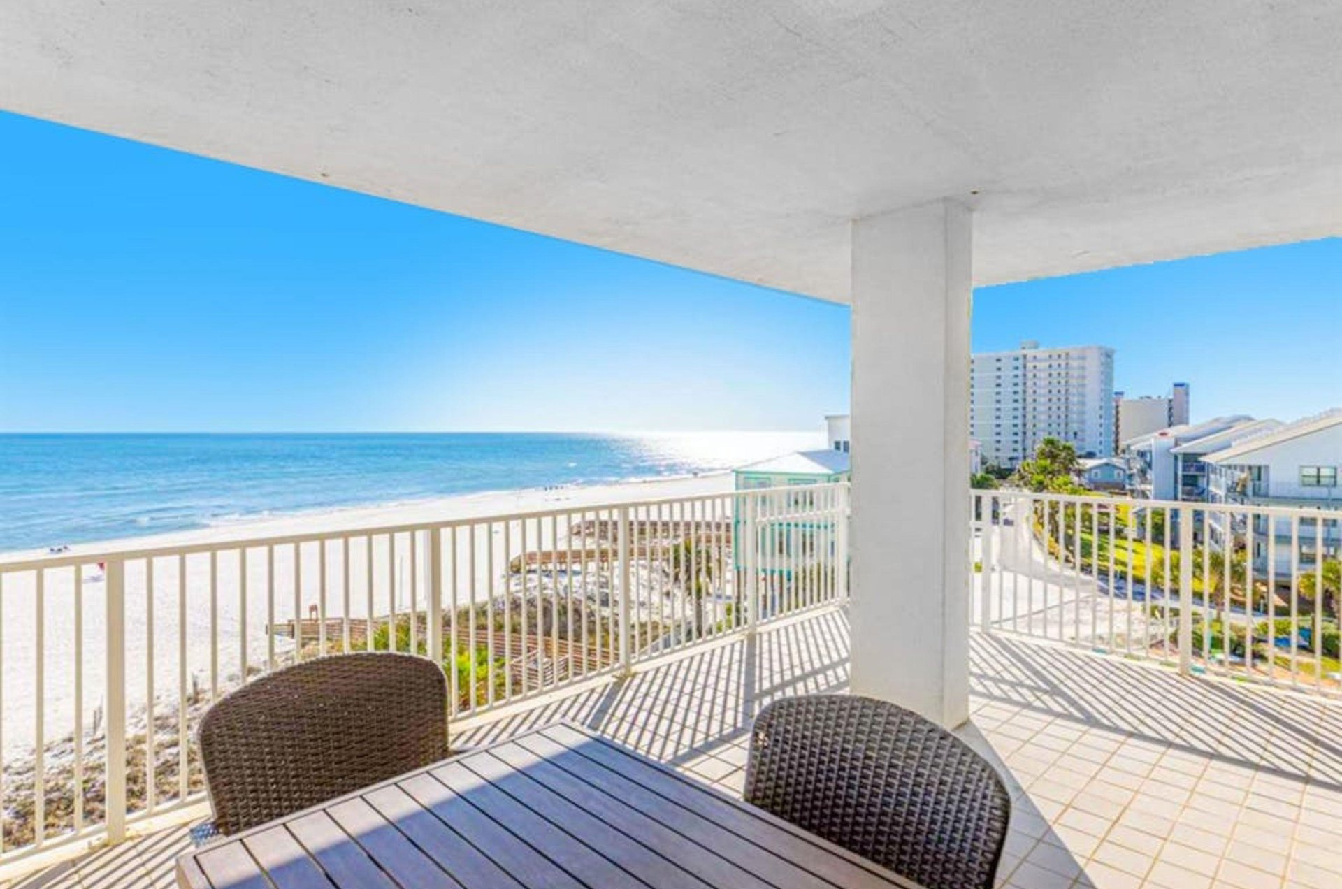 A private balcony overlooking the Gulf at Shoalwater Condominiums in Orange Beach Alabama