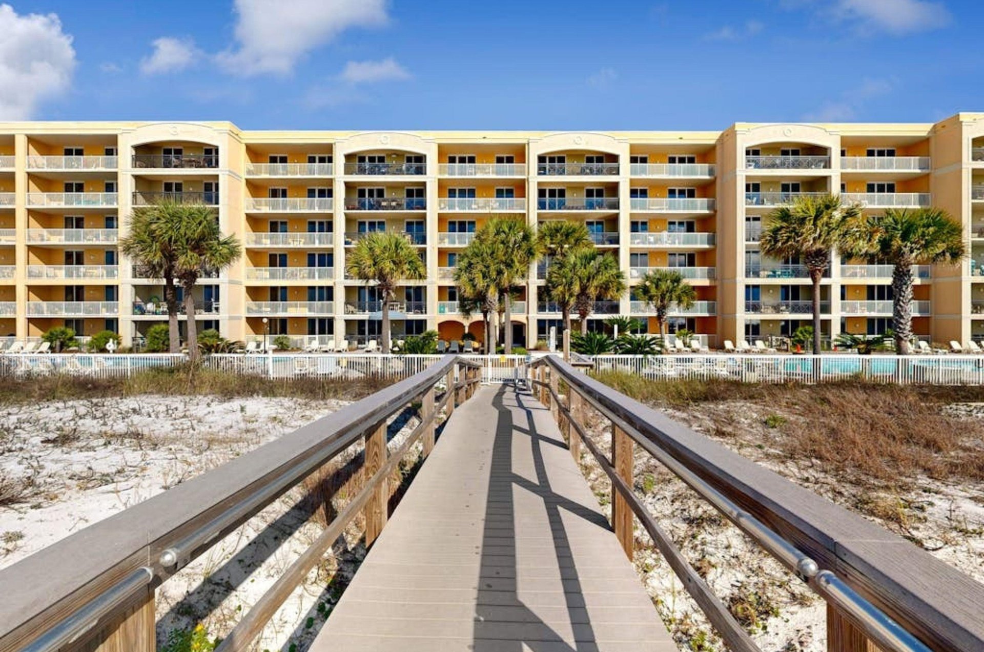 The boardwalk leading to the Gulf at Azure Condominiums in Fort Walton Beach, Florida