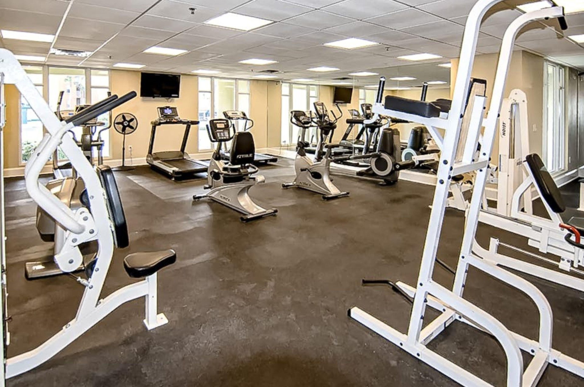 Cardio and strength equipment in the onsite fitness center