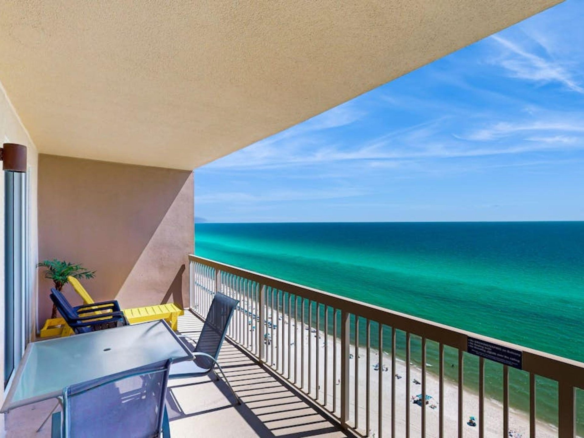 A private balcony overlooking the Gulf at Sunrise Beach Resort in Panama City Beach, Florida