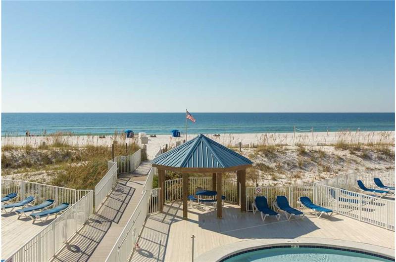 Easy access from the pool to the beach at Sugar Beach Condominiums in Orange Beach AL