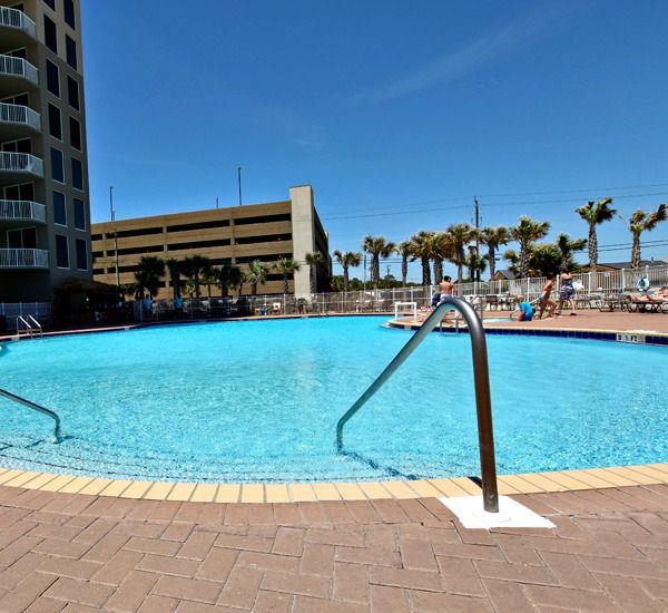 Tidewater Beach Resort in Panama City Beach Florida features 2 lagoonsized swimming pools each with adjoining hot tub.