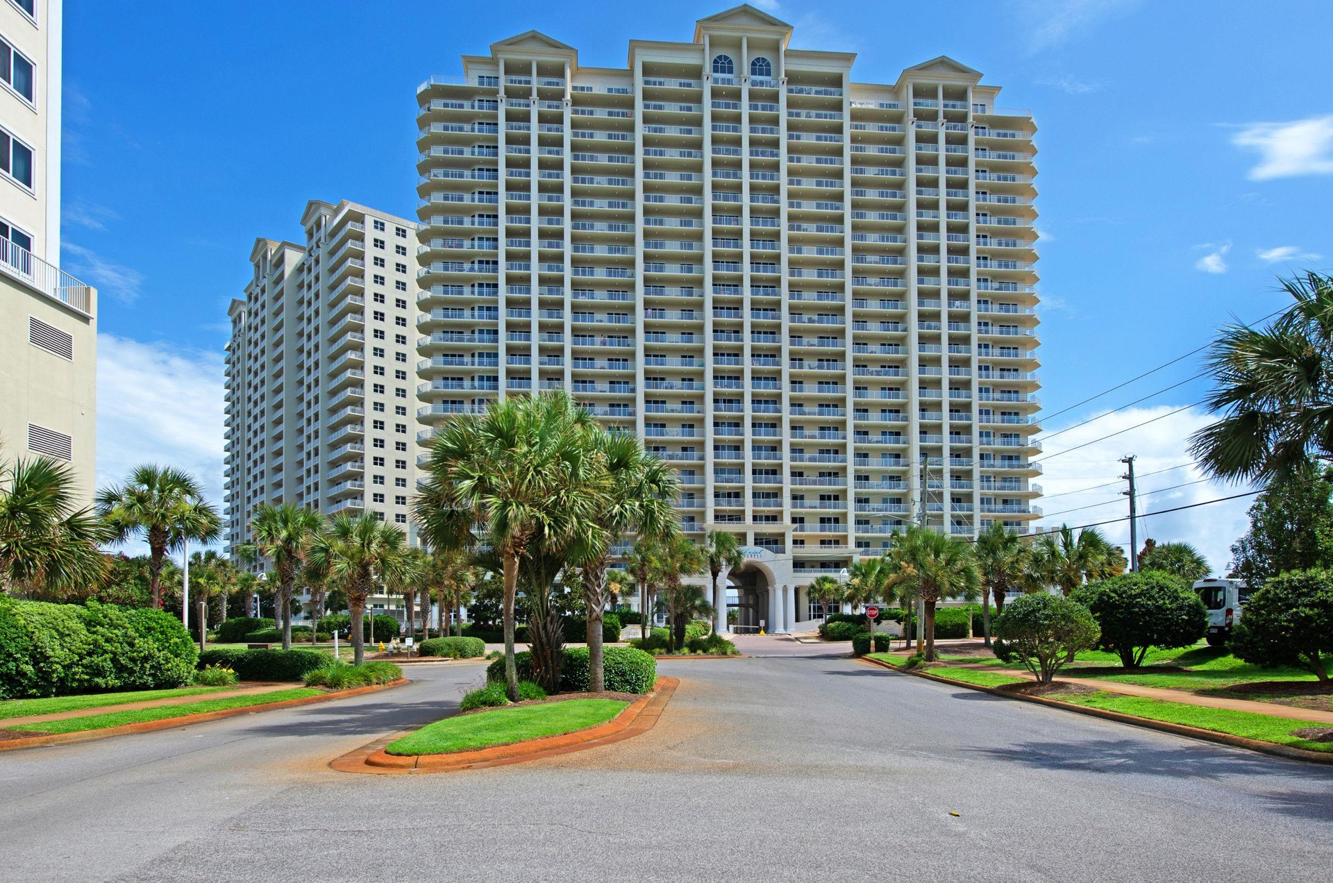 Lush tropical landscaping hints at the paradise to come.