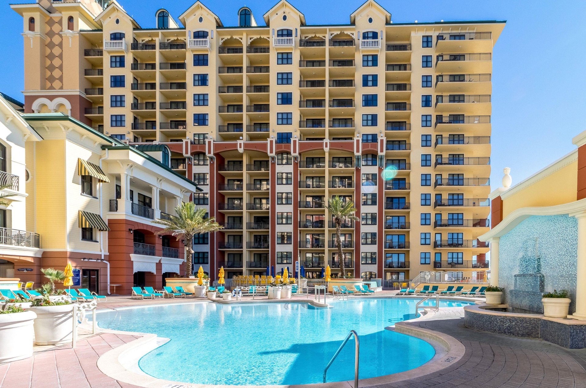 Many of the condos balconies look out over the swimming pool.
