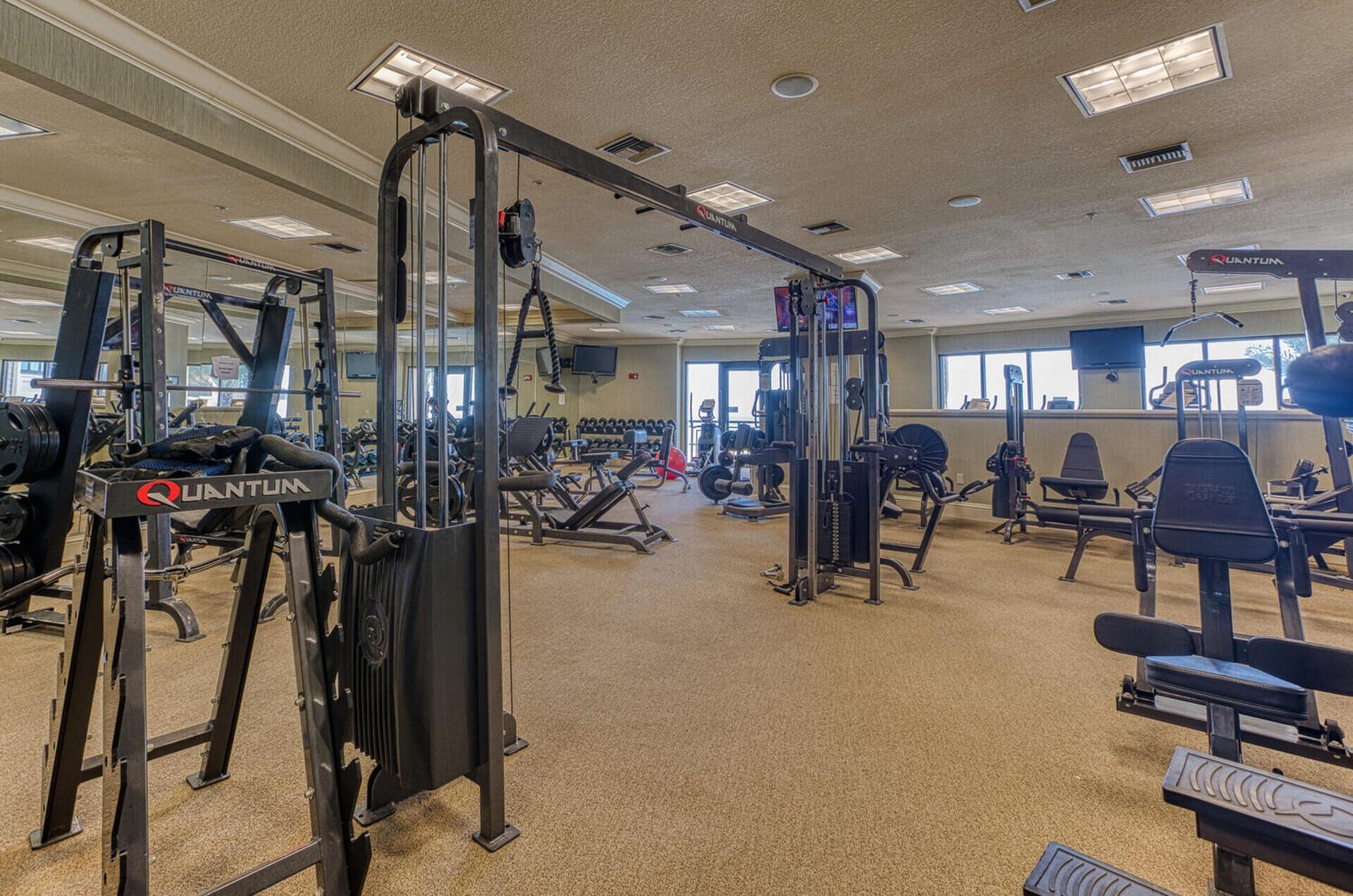 The fitness center at Emerald Grande provides a great place to keep up exercise goals.