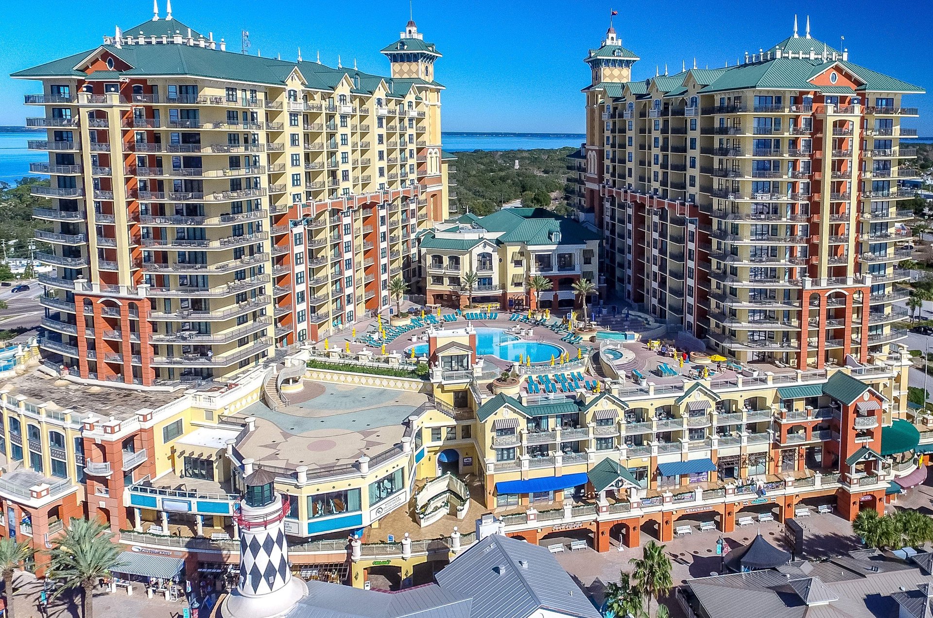 A mixture of condos in highrises, restaurants, and retail shops.