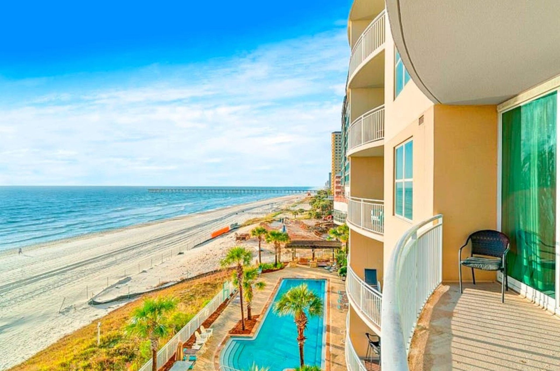 View looking down the coast from a terrace at Aqua Resort in Panama City Beach Florida