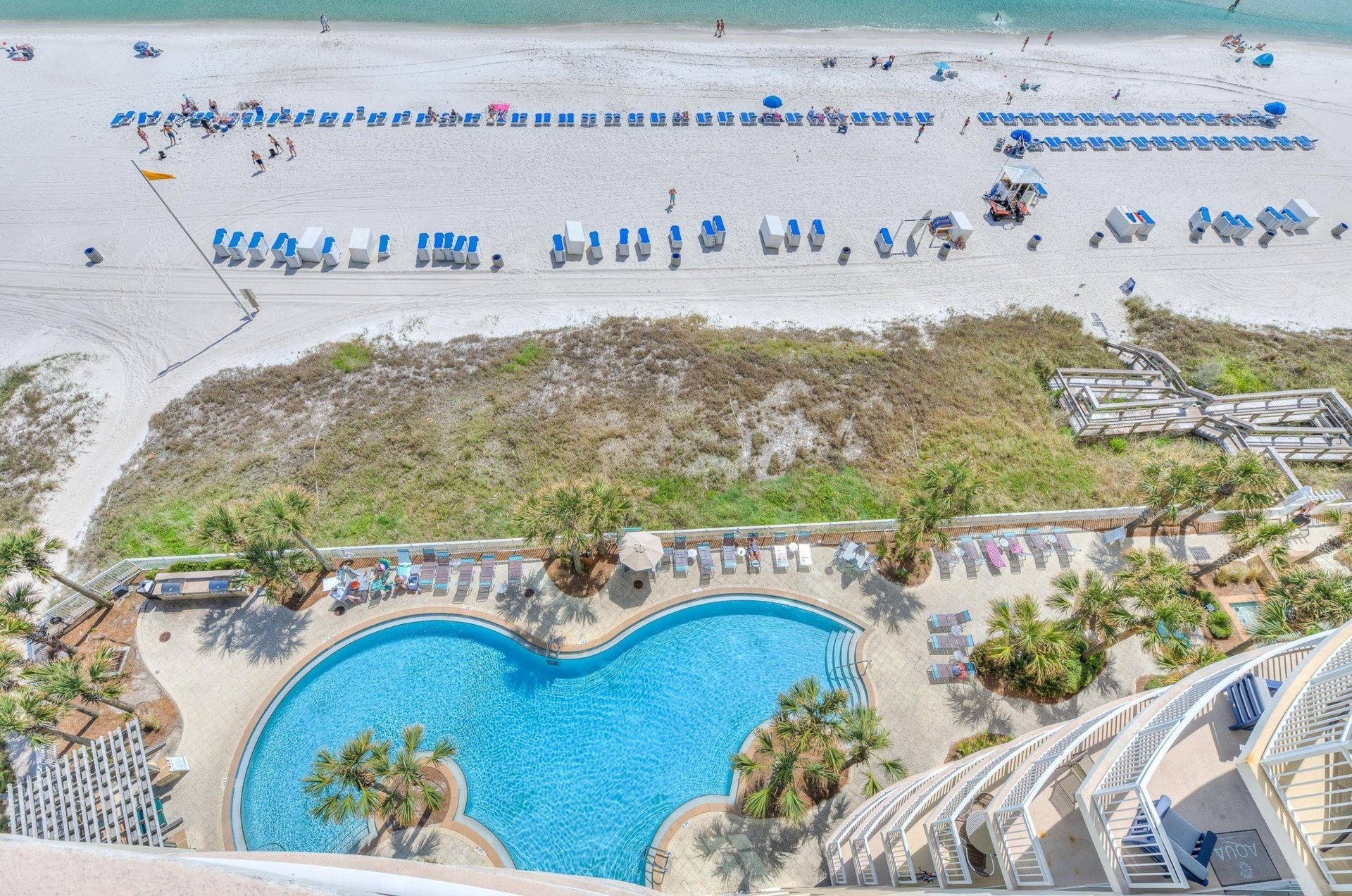 View looking down the coast from a terrace at Aqua Resort in Panama City Beach Florida