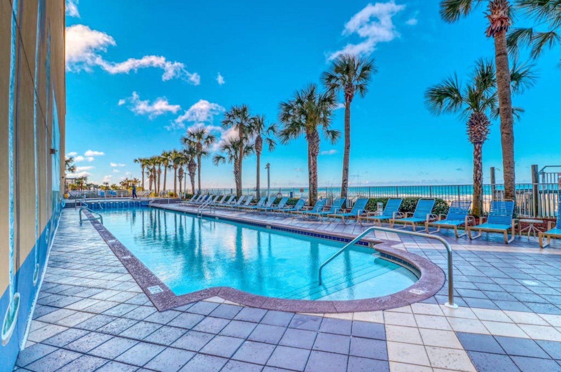 The crystalblue beachside swimming pool at Sterling Reef Condos in Panama City Beach, Florida