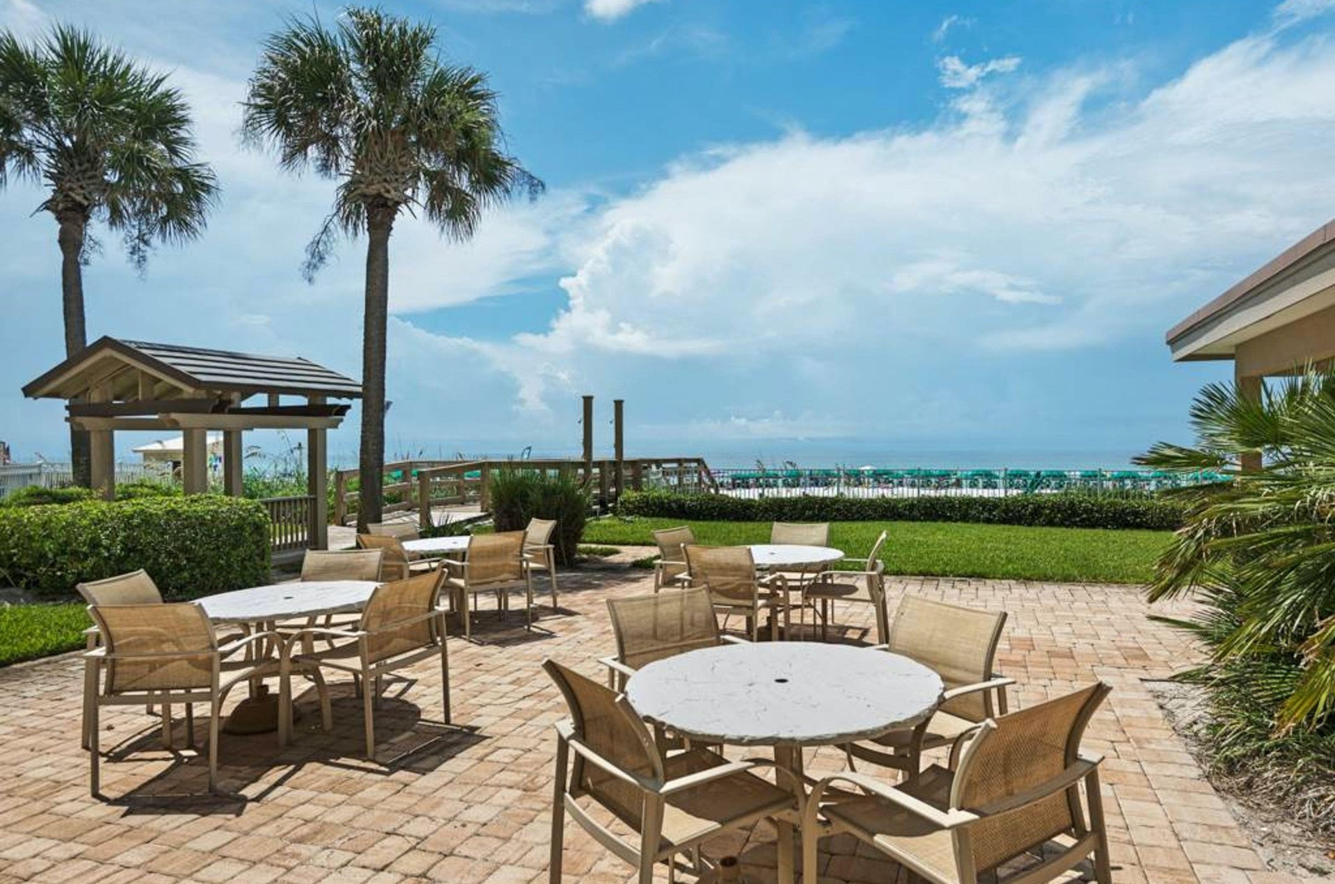 Tables and chairs for beachside dining
