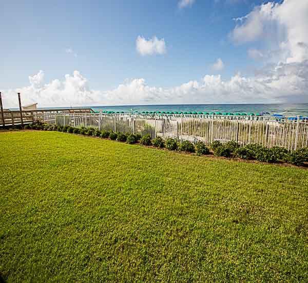 The beachfront grounds at Sterling Sands Condominiums in Destin Florida