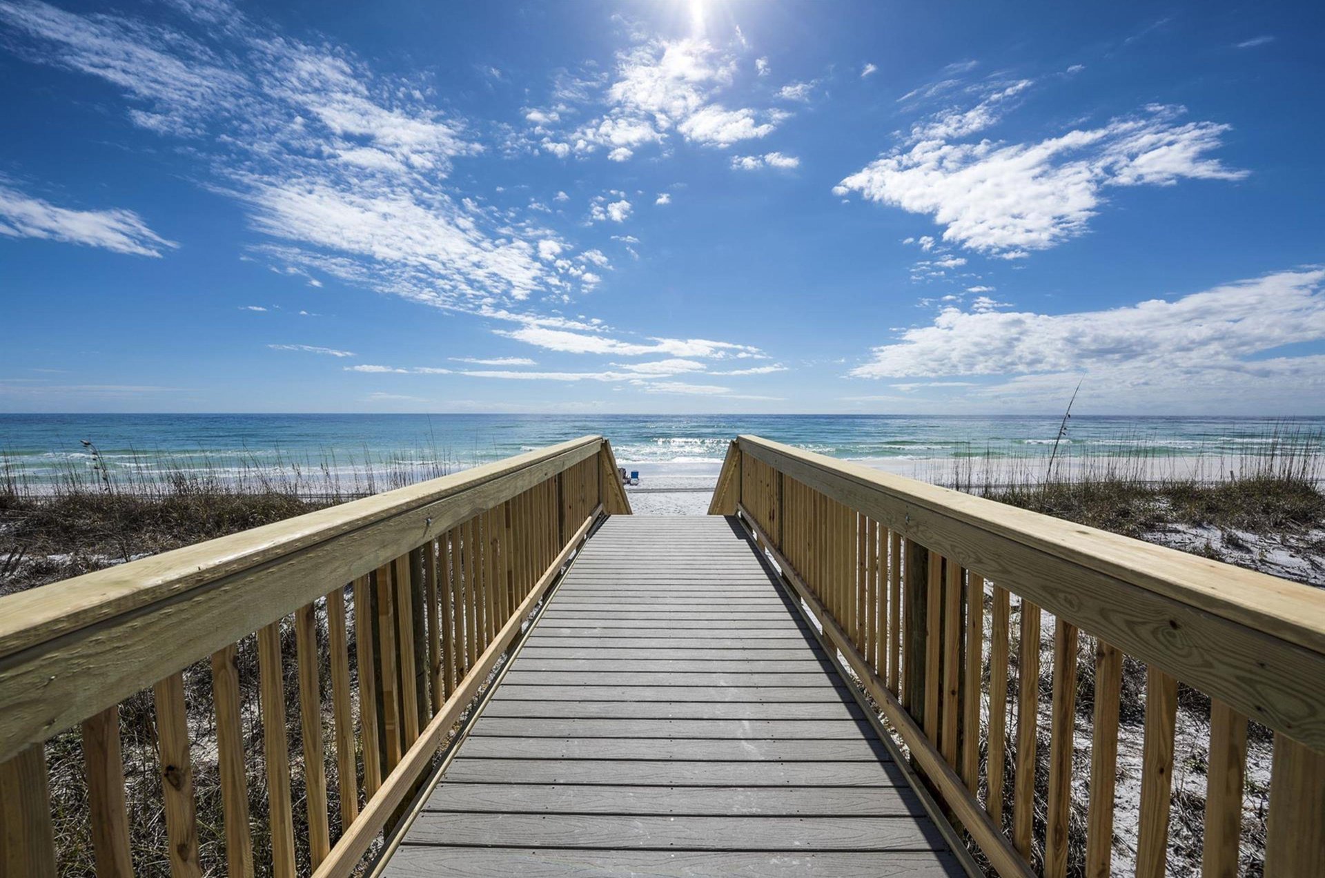 The complex boardwalk leads to the beautiful coastline.
