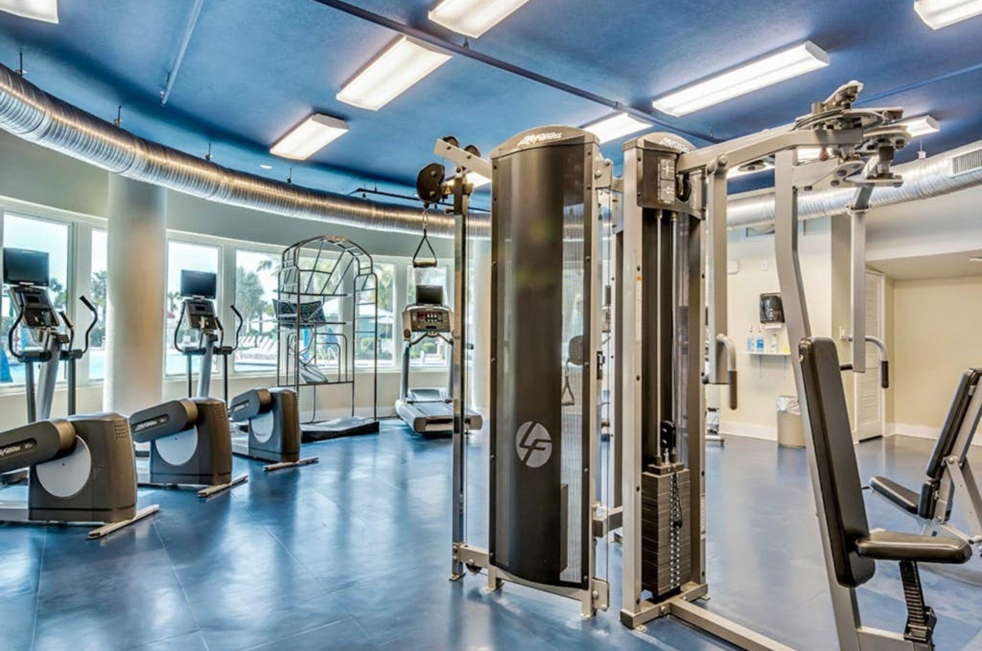 The fitness center with cardio and strength equipment at Waterscape in Fort Walton Beach Florida