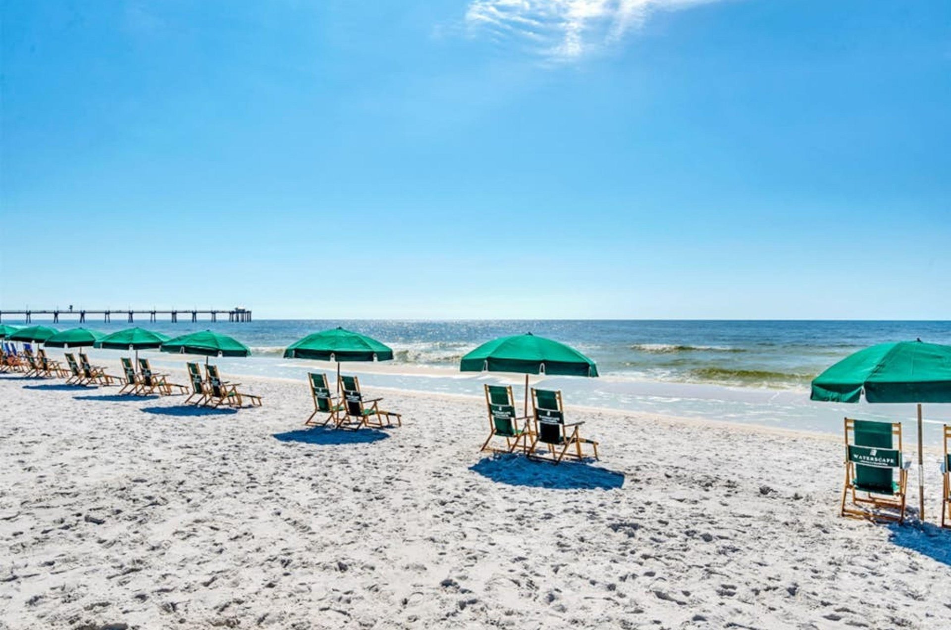 Lounge chairs and umbrellas on the beach in Fort Walton Beach Florida