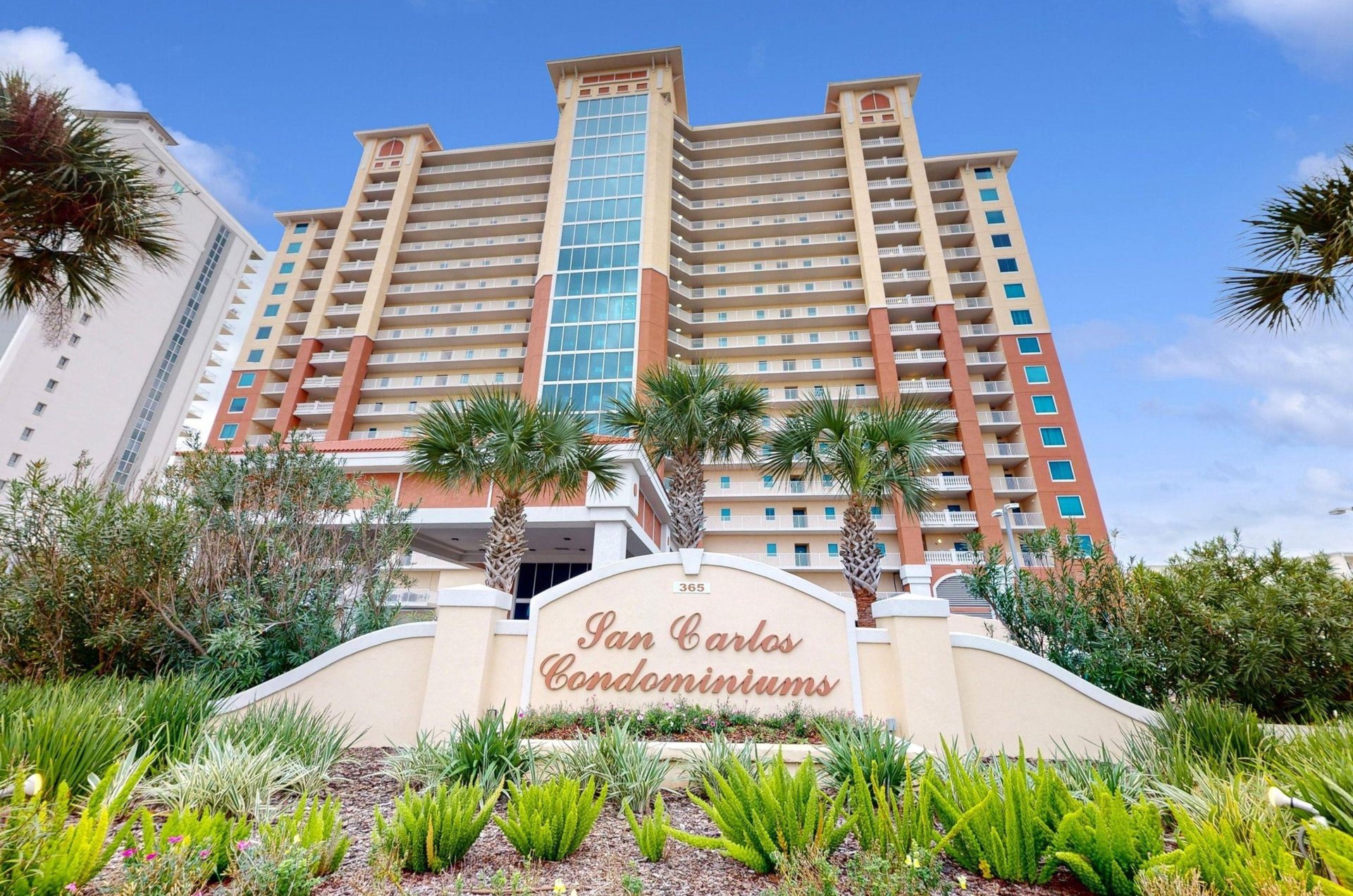 The exterior of the San Carlos condominiums in Gulf Shores, Alabama