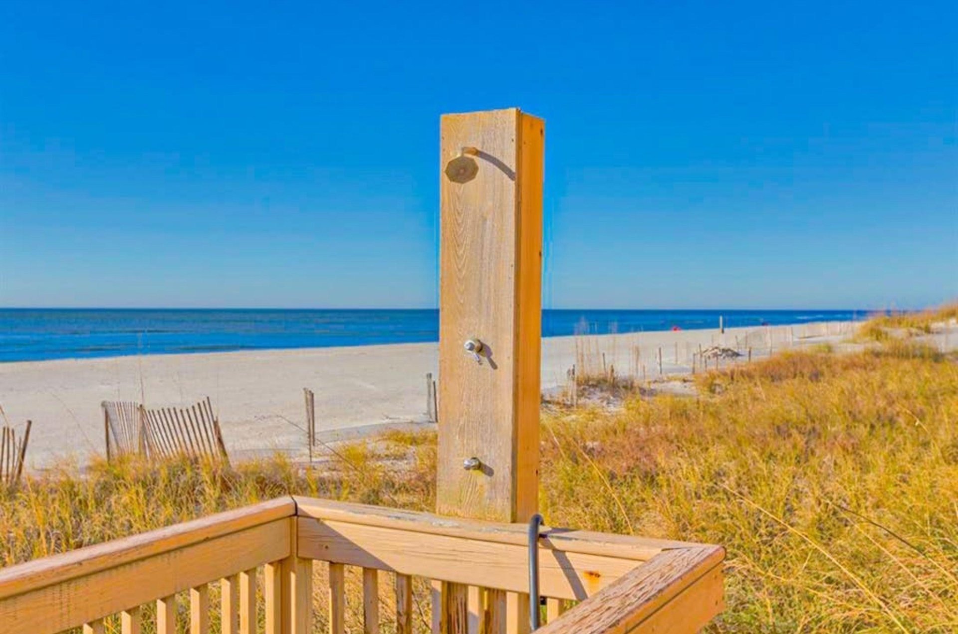 The outdoor shower on the boardwalk in front of Broadmoor