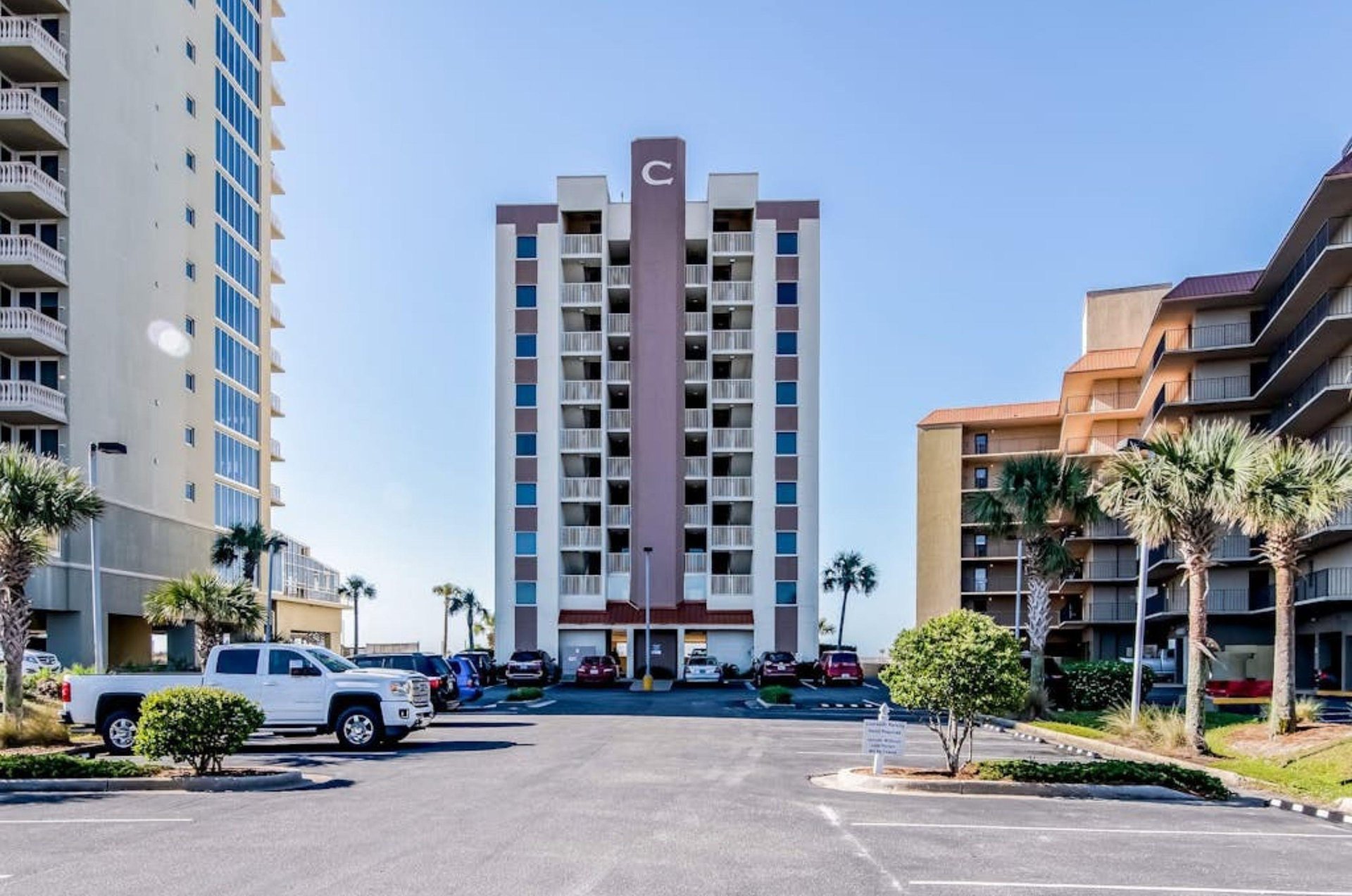 View from the street of Clearwater Condo in Gulf Shores Alabama