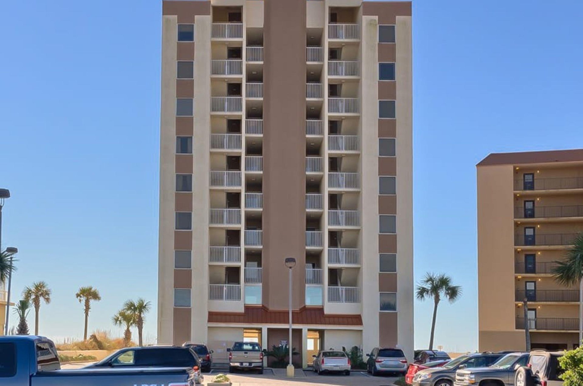View from the street of Clearwater Condos in Gulf Shores Alabama