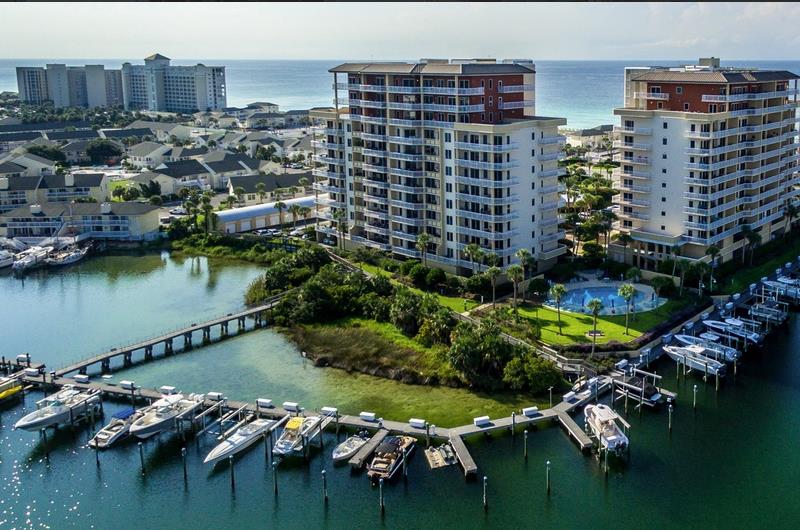 Harbor Landing condominiums have two towers and lots of boat slips.