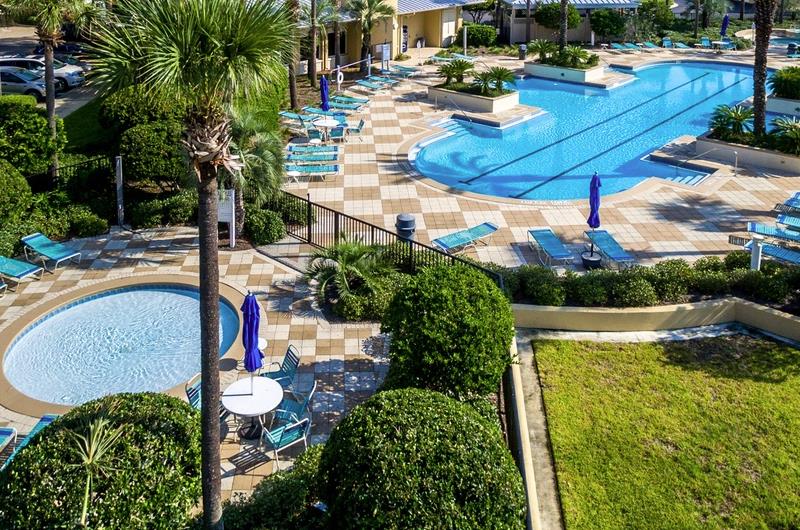 Two of the complexs sparkling pools.