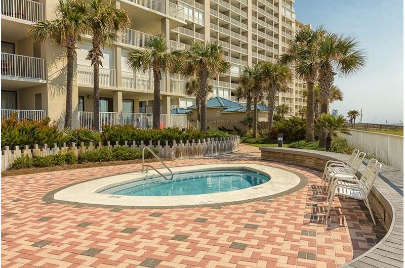 Relax in the hot tub right on the beach at White Caps in Orange Beach Alabama