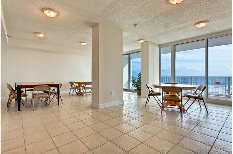 The spacious gathering room at the Lighthouse Gulf Shores is the perfect spot for a party family reunion or other special occasion.