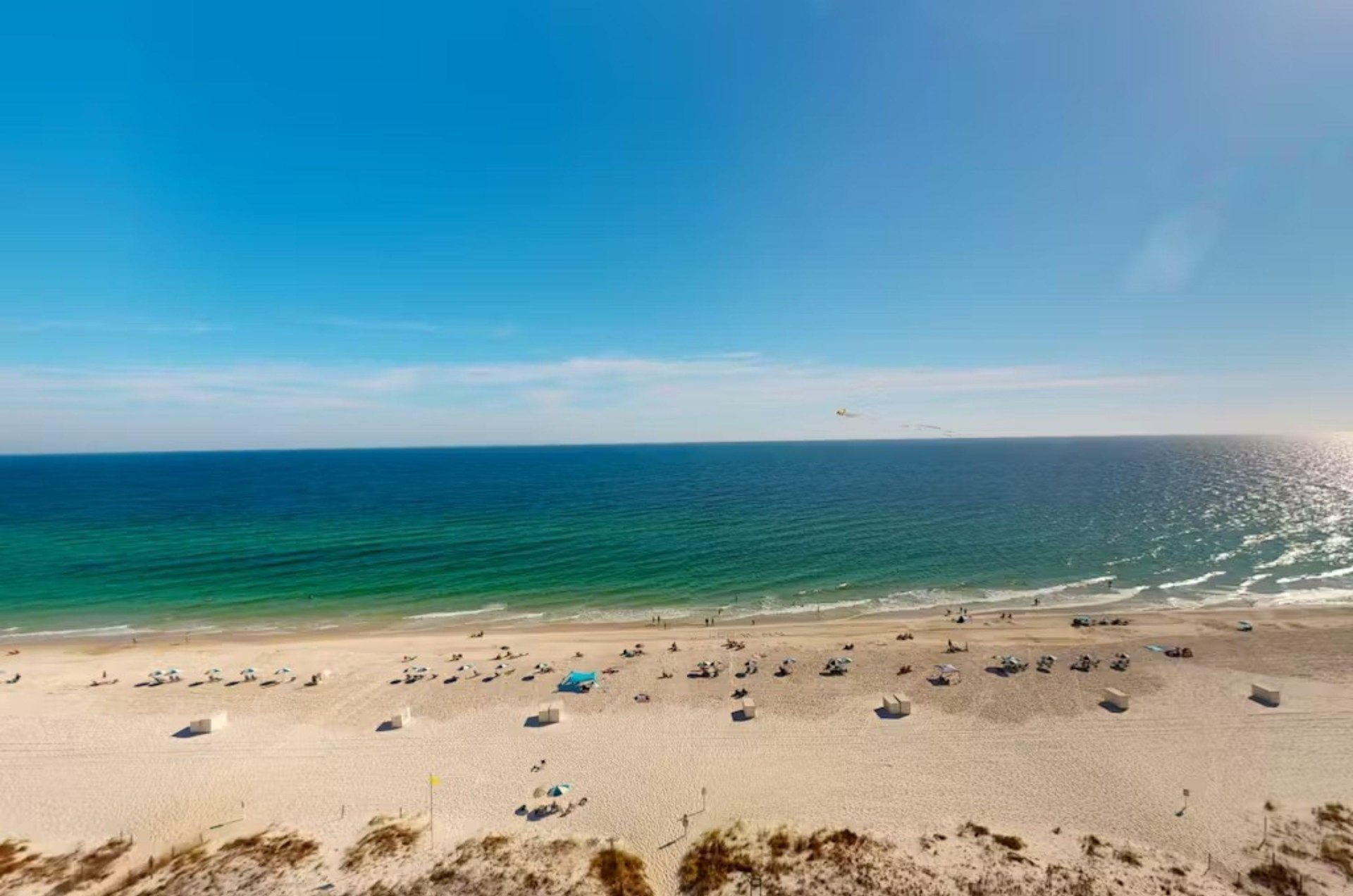 Aerial of the beach and Gulf in Gulf Shores Alabama