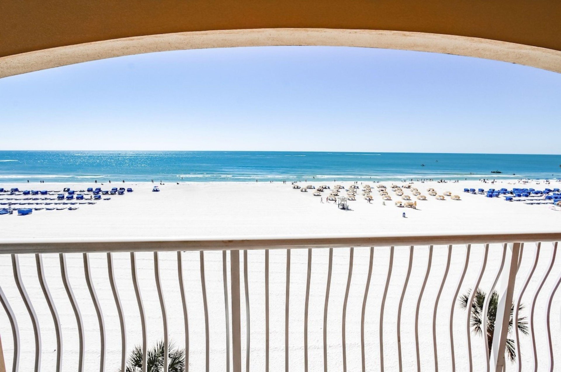 View of the Gulf of Mexico from a private balcony at Coral Reef Beach Resort in St. Pete Beach Florida