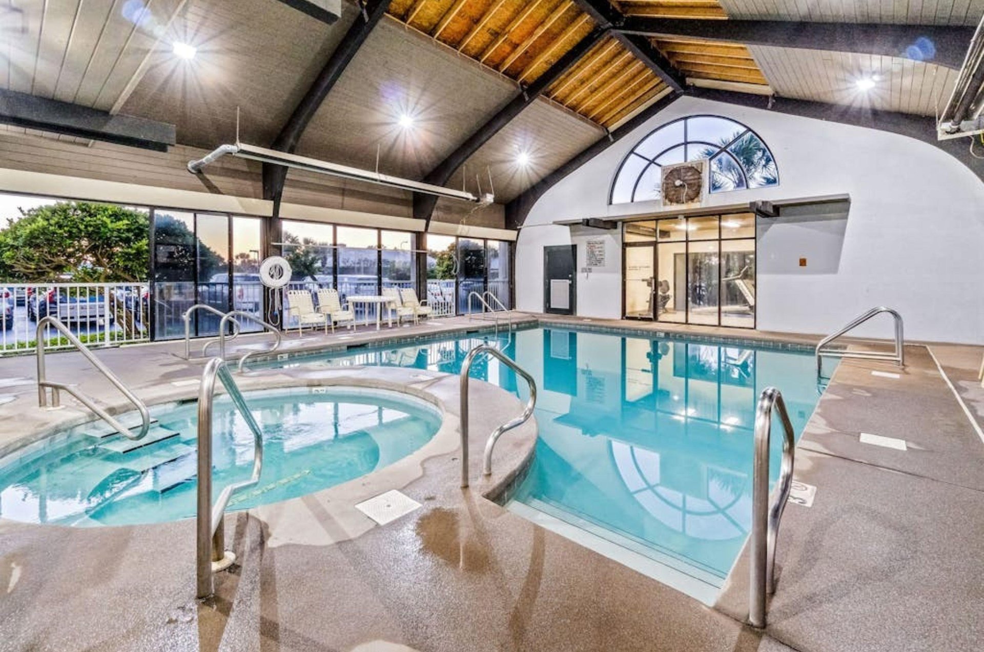 The indoor hot tub and pool at Pelican Pointe in Orange Beach Alabama