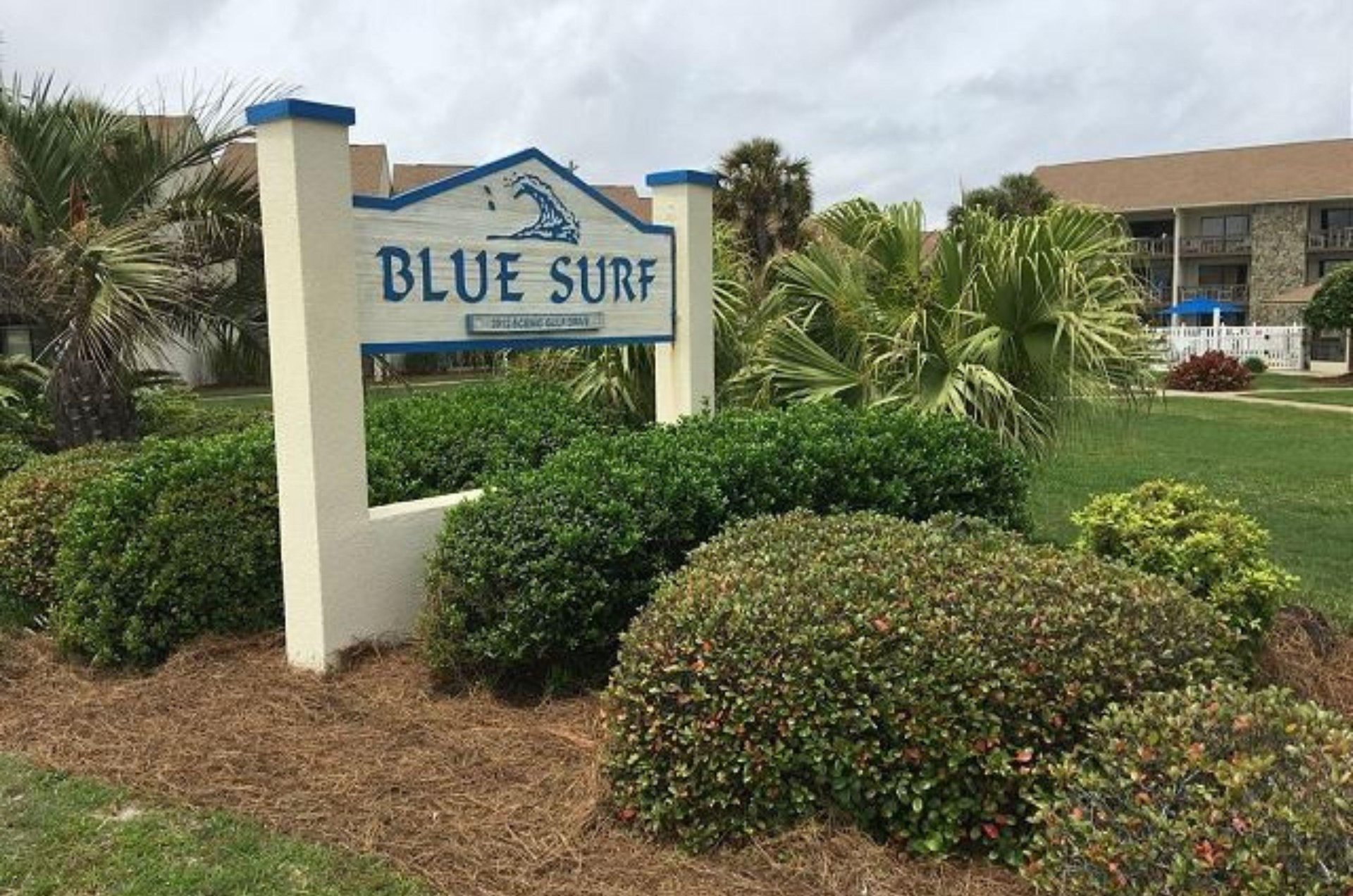 Blue Surf condominiums entrance sign.
