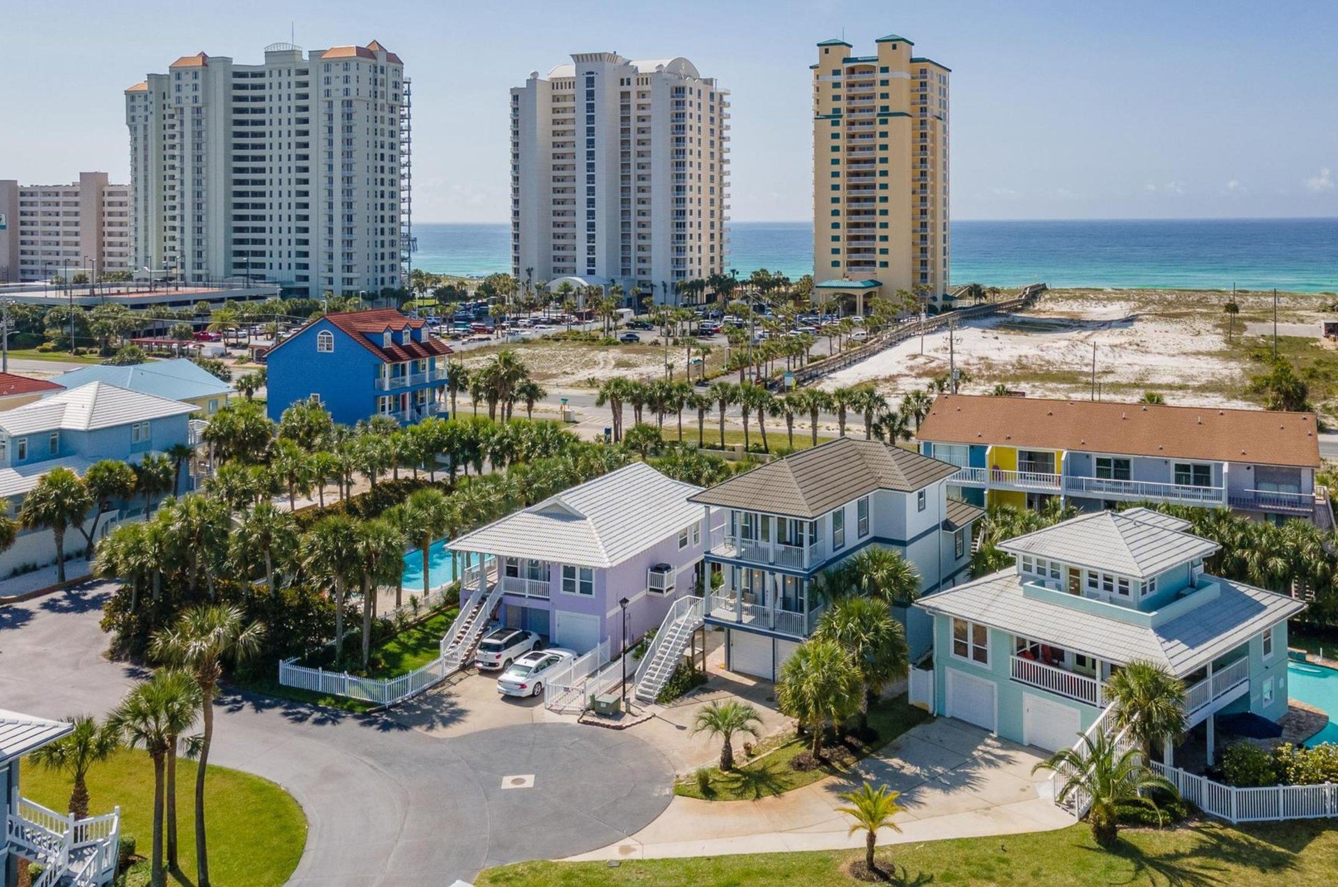 Aerial view of rental homes and condominiums on Santa Rosa Island