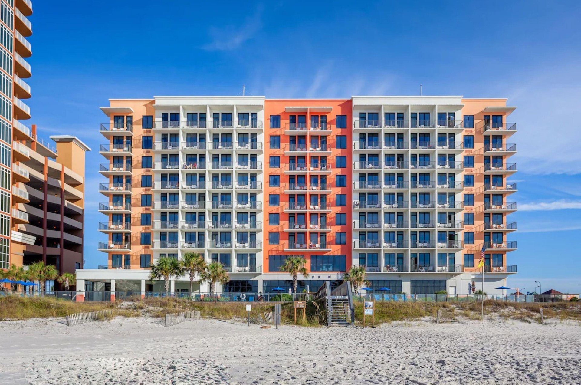 The beachfront facade of Hampton Inn  Suites