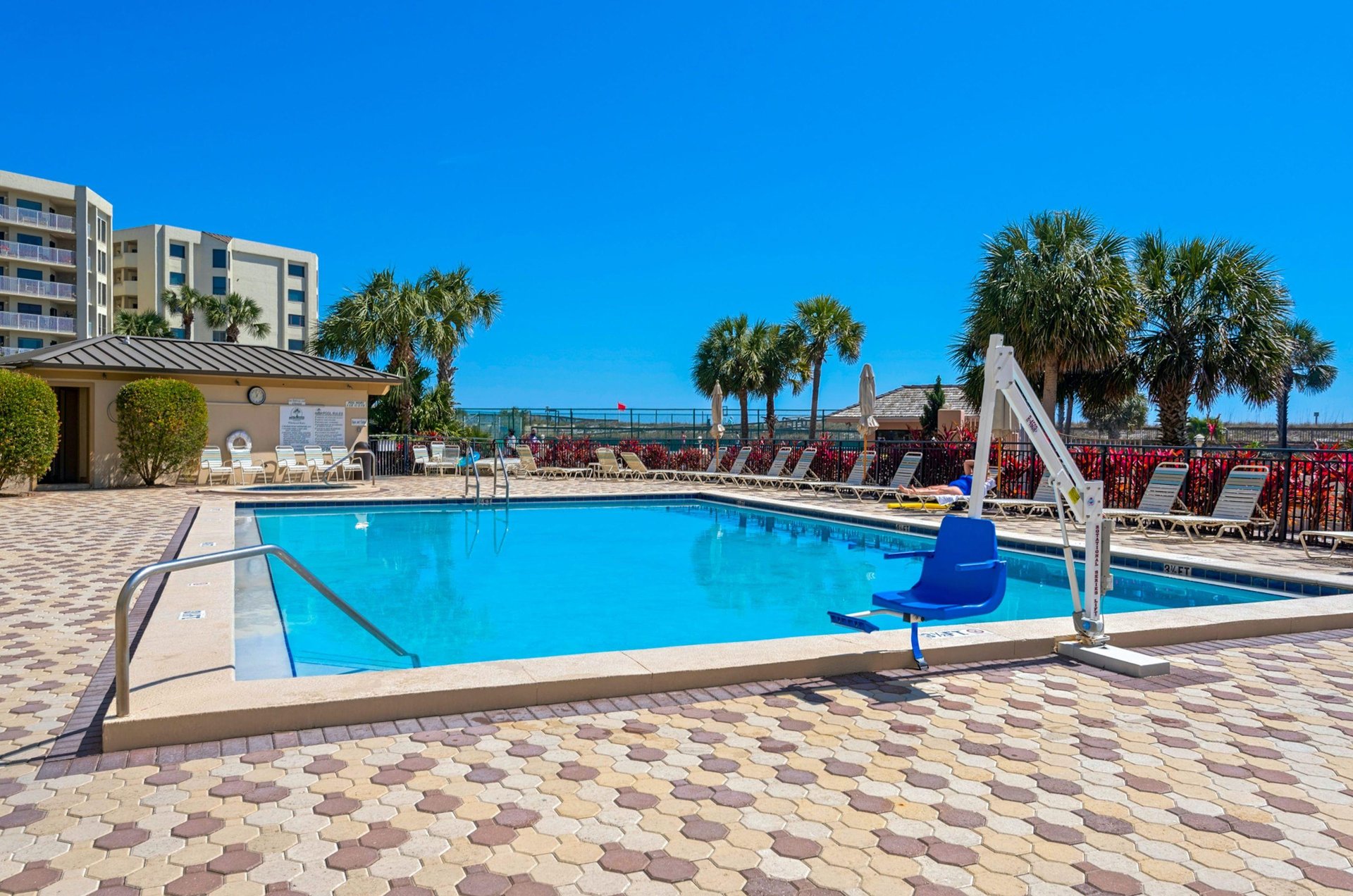 A community pool and cabana